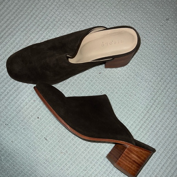 Nisolo womens 9 chocolate brown suede heeled mules - Picture 1 of 4